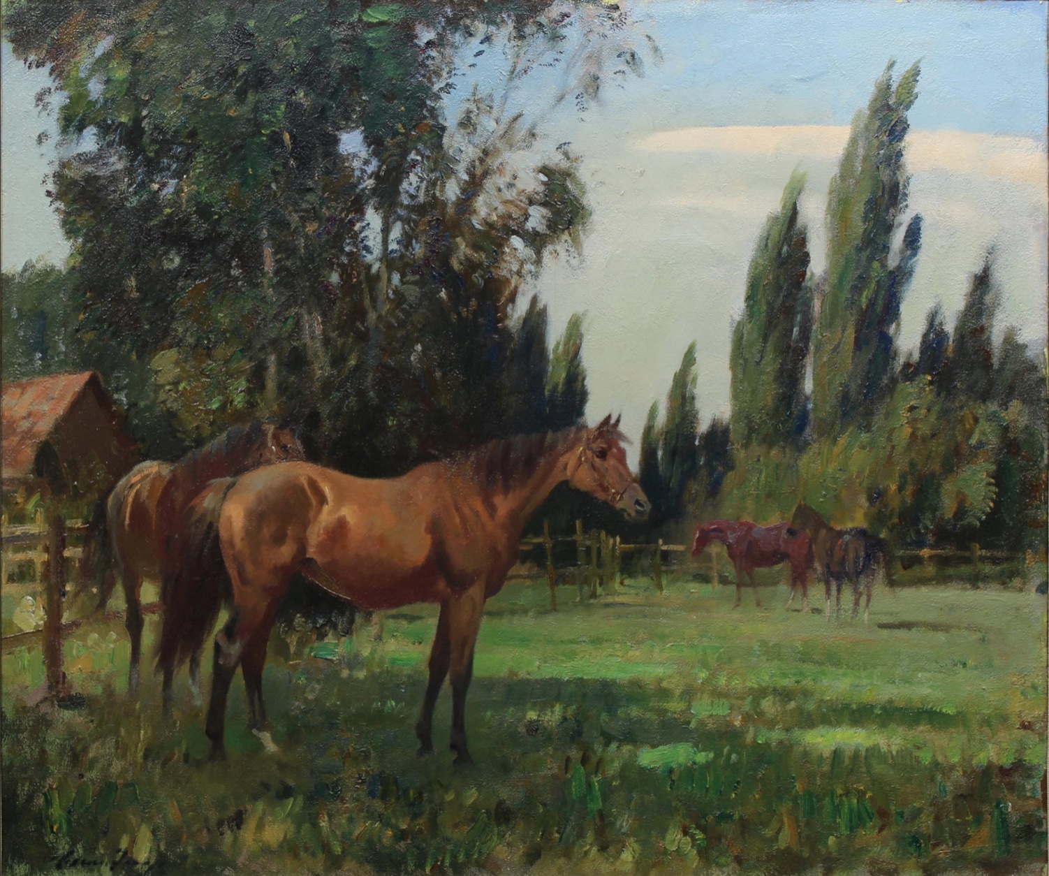 Herringbone and other Mares in a Paddock by Edward Seago