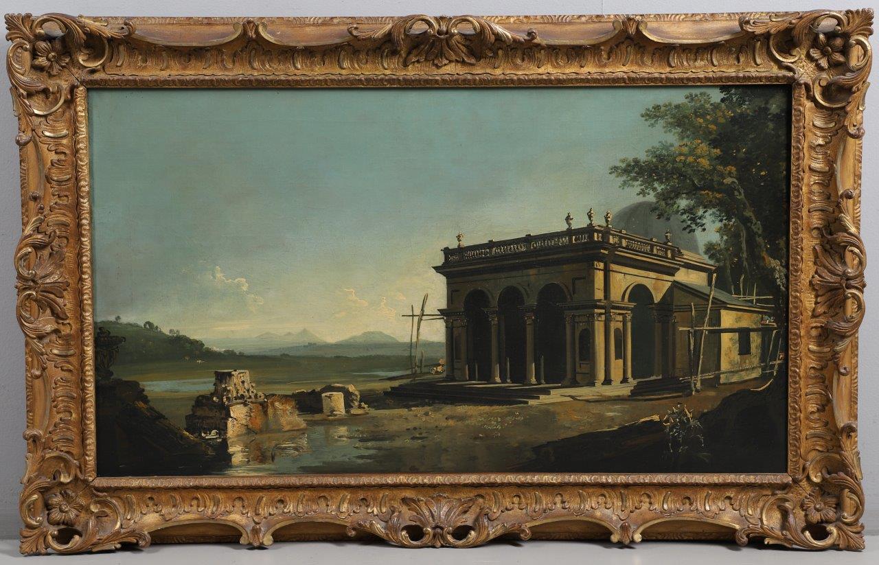 A fine scene of a greenhouse, supposedly at Weston Park, Staffordshire, by William Hodges