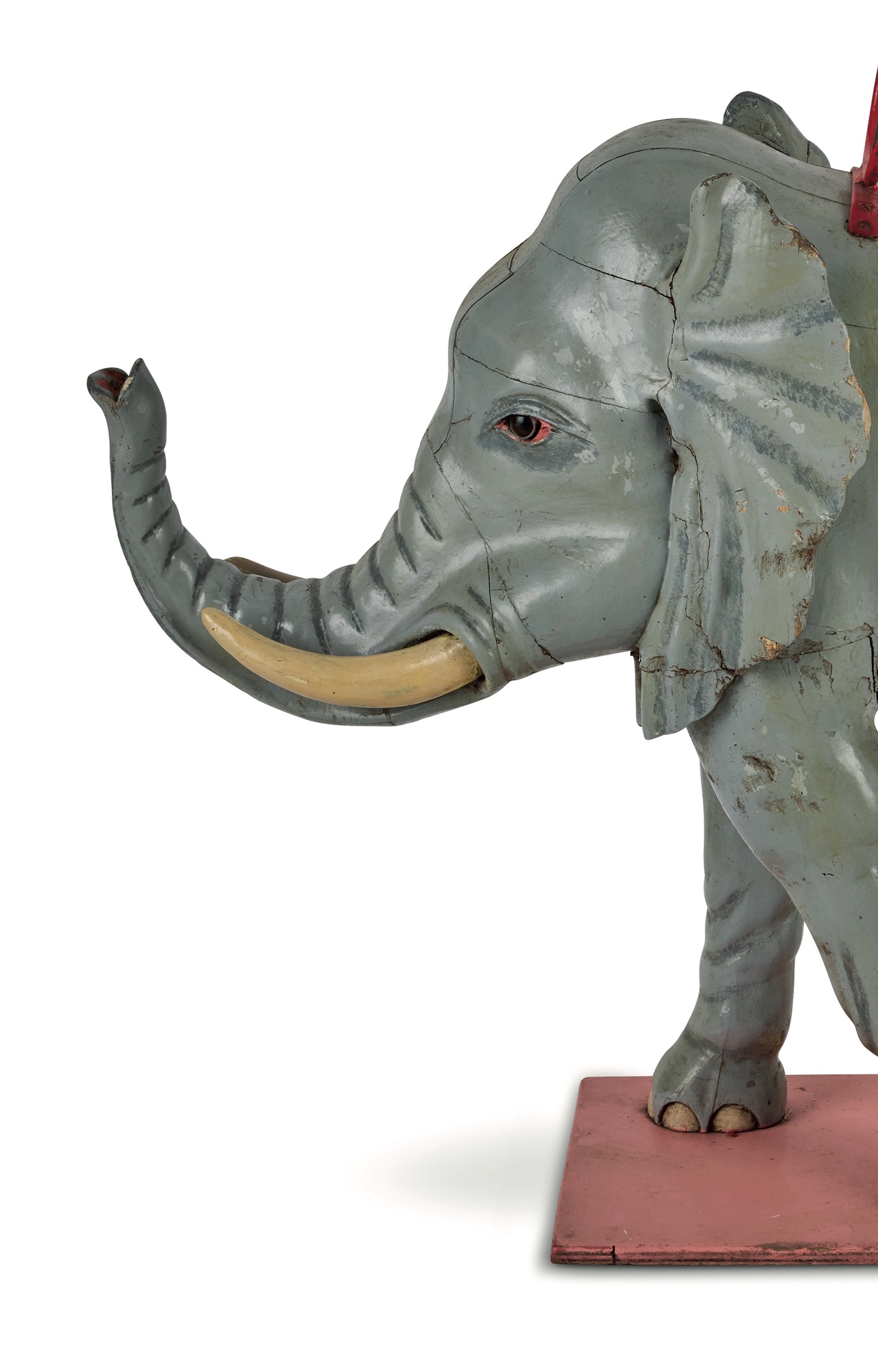 A French carved and painted platform ride figure of an elephant made by Matthieu, mid-20th century