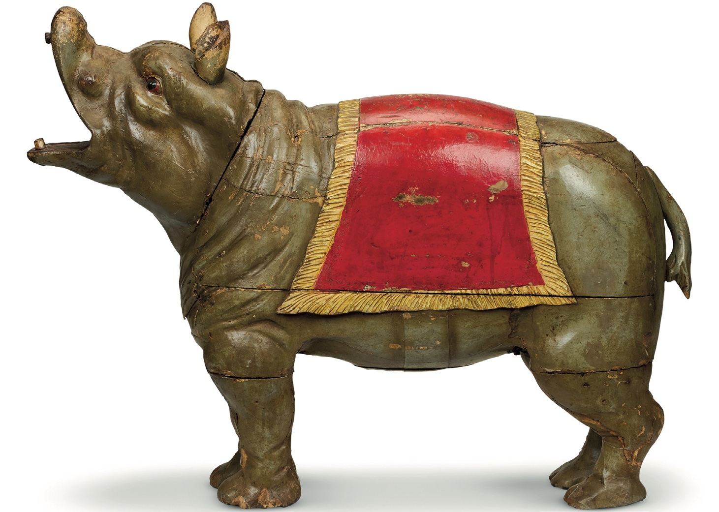 A rare fairground art German carved and painted platform ride figure of a hippopotamus made by Friedrich Heyn, c.1900