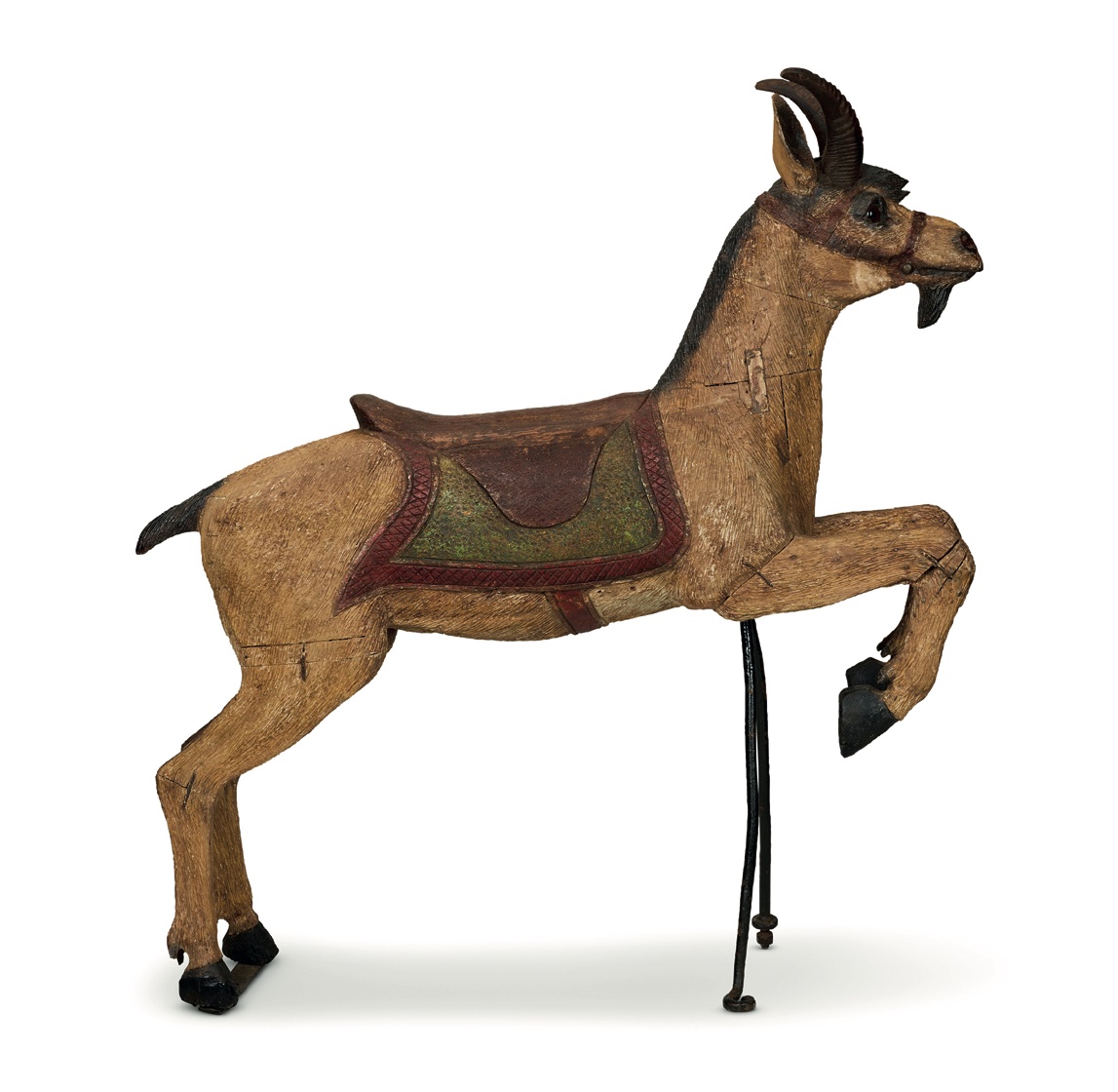 A German carved and painted platform ride figure of a mountain goat, made by Friedrich Heyn, c. 1900