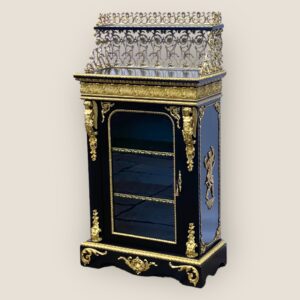 19th-century Napoleon III brass and ebonised pier cabinet with a gallery