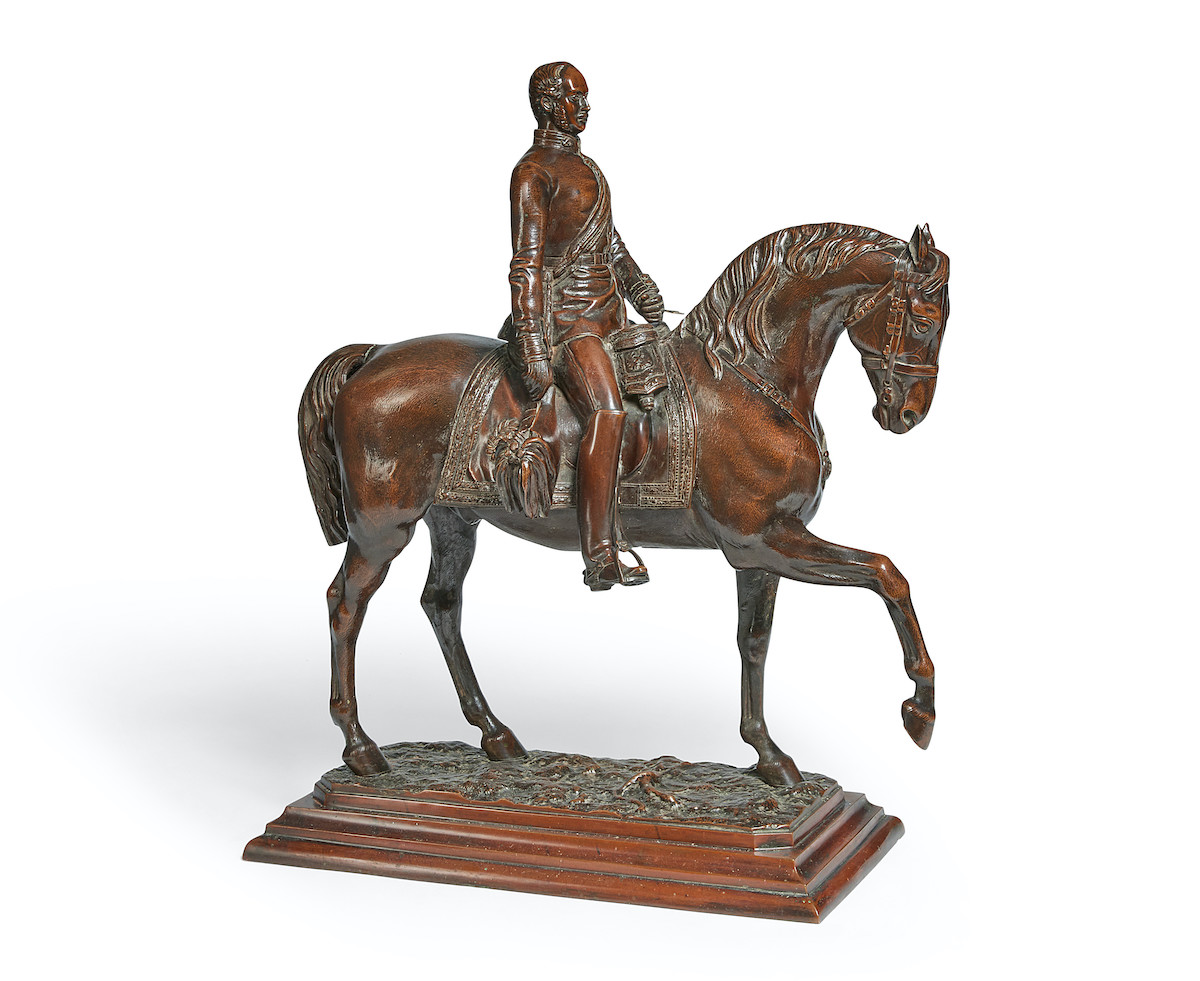 After Baron Carlo (Charles) Marochetti (French, 1805-1867)_A patinated bronze equestrian figure of Prince Albert (German, 1819-1861) Cast by Elkington & Co Ltd